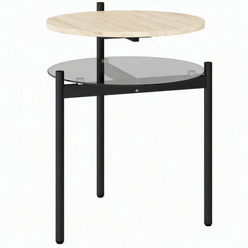 Small Oak Side Table with Open Glass Shelf, 41.8 x 39.8 x 53.5 cm