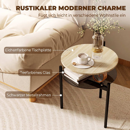 Small Oak Side Table with Open Glass Shelf, 41.8 x 39.8 x 53.5 cm