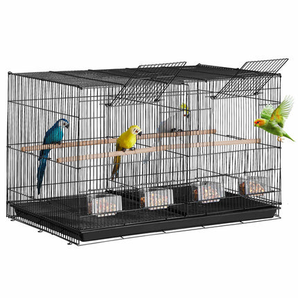Small Parakeet Bird Cage with Divider, 30 x 18 x 18 in, 5 Perches, Black