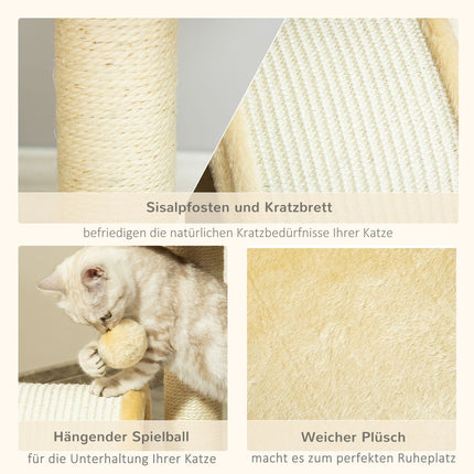 Cat scratching post with sisal rope, Beige, 35.5x37x46cm