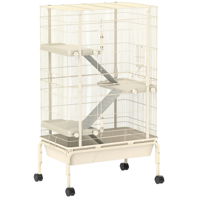 Beige cage for small animals with accessories and pull-out tray