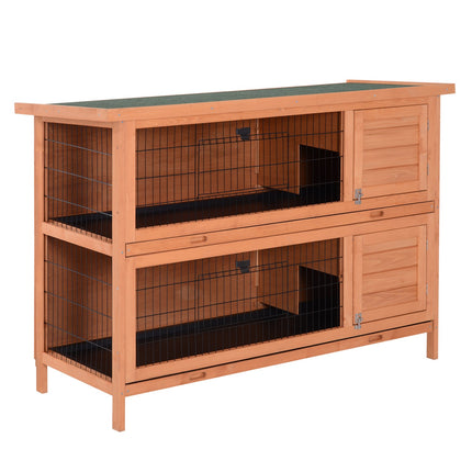 Kleindierenhok, dubbeldekker, kleine dierenkooi voor cavia's van dennenhout, oranje, 136,4 cm x 50 cm x 93 cm