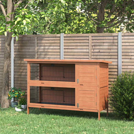 Kleindierenhok, dubbeldekker, kleine dierenkooi voor cavia's van dennenhout, oranje, 136,4 cm x 50 cm x 93 cm