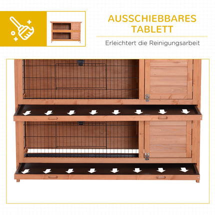 Kleindierenhok, dubbeldekker, kleine dierenkooi voor cavia's van dennenhout, oranje, 136,4 cm x 50 cm x 93 cm