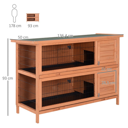 Kleindierenhok, dubbeldekker, kleine dierenkooi voor cavia's van dennenhout, oranje, 136,4 cm x 50 cm x 93 cm