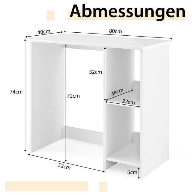 Small desk with 2 compartments computer table office table PC table 80 x 40 x 74 cm white