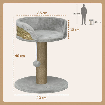 Cat scratching post with play ball and bed, gray