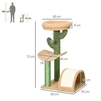 Cat scratching post with stimulation ball, 40x35x72 cm, brown
