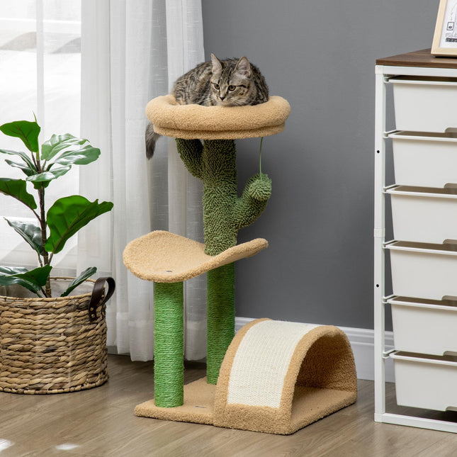 Cat scratching post with stimulation ball, 40x35x72 cm, brown