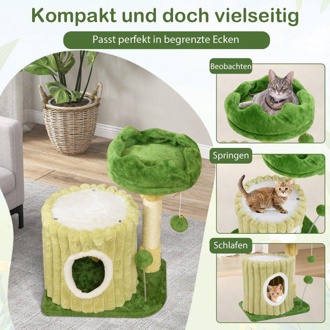 Small scratching post cat tree with platform sisal scratching post cat cave & 2 balls green