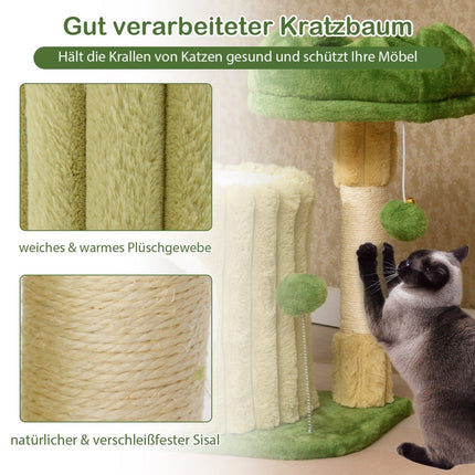 Small scratching post cat tree with platform sisal scratching post cat cave & 2 balls green
