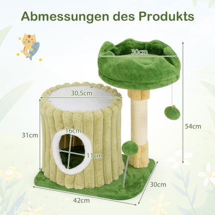 Small scratching post cat tree with platform sisal scratching post cat cave & 2 balls green
