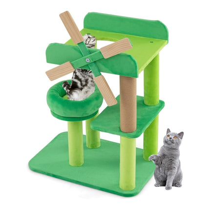 Small scratching post with lying area & platforms & scratching post cat tree in the shape of a windmill