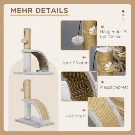 Cat Scratching Post, Gray - Includes massage board and cushion