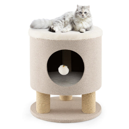 Small scratching post with soft seat & 3 sisal scratching posts & ball stool 40 x 40 x 47 cm beige