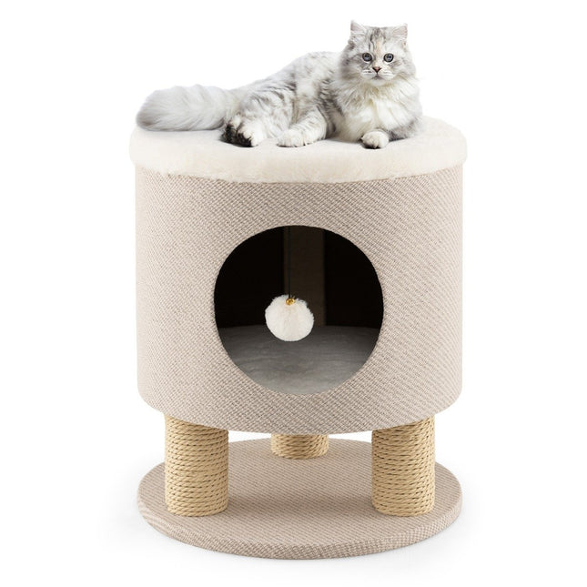 Small scratching post with soft seat & 3 sisal scratching posts & ball stool 40 x 40 x 47 cm beige
