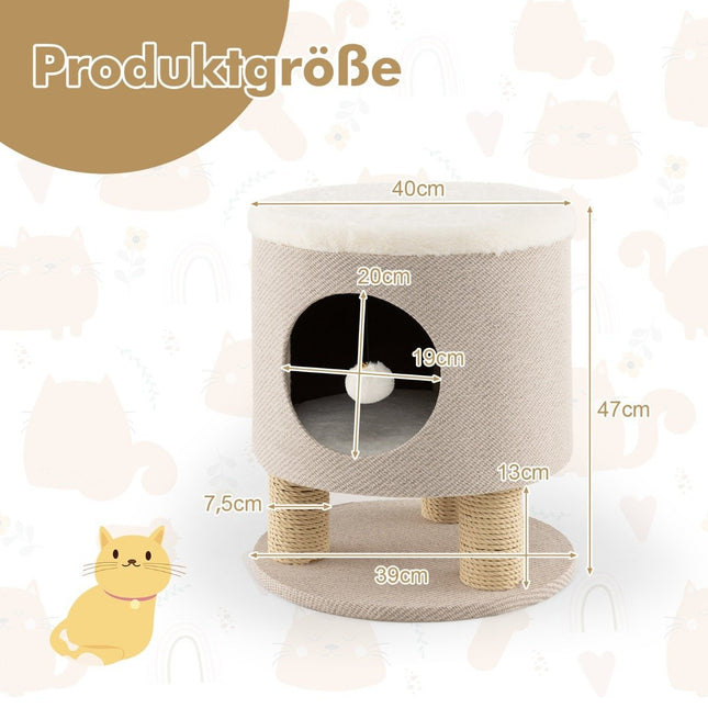 Small scratching post with soft seat & 3 sisal scratching posts & ball stool 40 x 40 x 47 cm beige