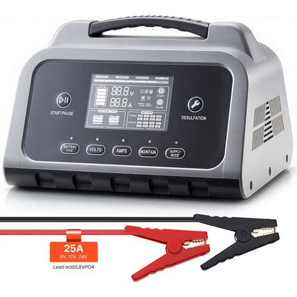Smart Battery Charger 25A, 6V/12V/24V, LiFePO4, LCD