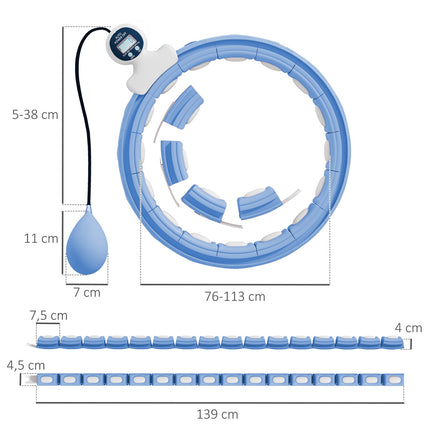 Smart Hula Hoop Adults with Weight Ball Counter 16 Knots (76-113cm) Light Blue