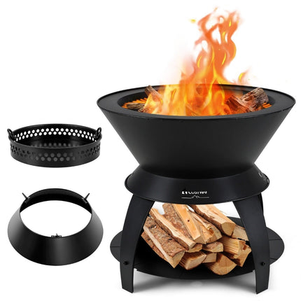 Smoke-Free Fire Pit with Pot Holder, 50x58 cm, Black