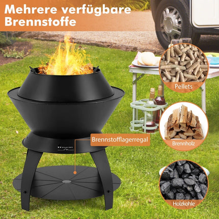 Smoke-Free Fire Pit with Pot Holder, 50x58 cm, Black