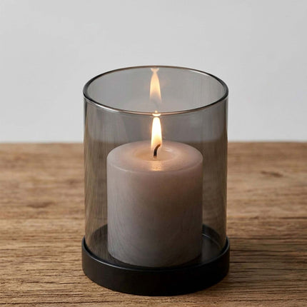 Smoked Glass Candle Holders Set of 6 with Metal Bases