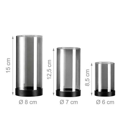 Smoked Glass Candle Holders Set of 6 with Metal Bases