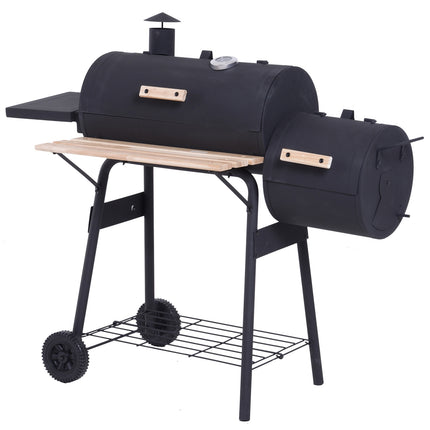 Charcoal grill with smoker and double chambers