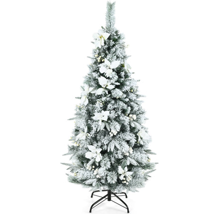 Snow-Flocked Pencil Christmas Tree, 5ft, Berries