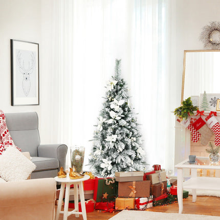 Snow-Flocked Pencil Christmas Tree, 5ft, Berries