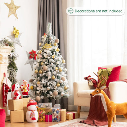 Snow-Flocked Pencil Christmas Tree, 5ft, Berries