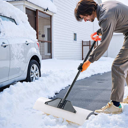 Snow Pusher Shovel, 30-Inch HDPE Blade, Metal Edge