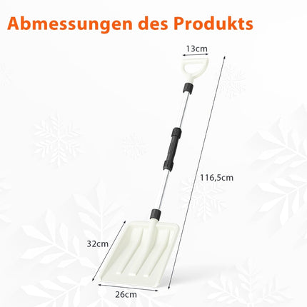Snow Shovel 26 cm Wide, Ergonomic Aluminum Handle