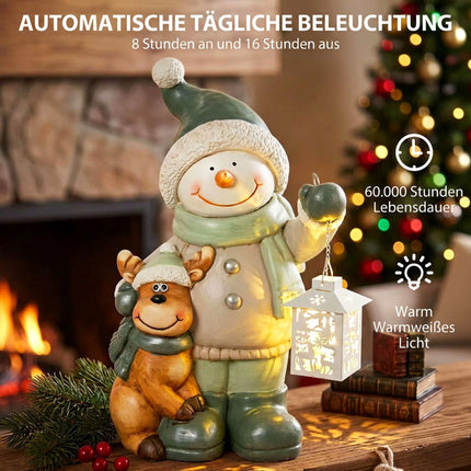 Snowman Figurine 43cm with LED Lantern & Timer