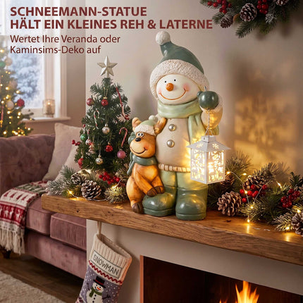 Snowman Figurine 43cm with LED Lantern & Timer