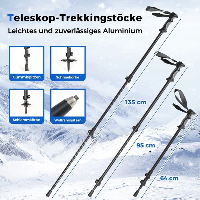 Snowshoes with Heel Lift, Trekking Poles & Bag, Size 35-45