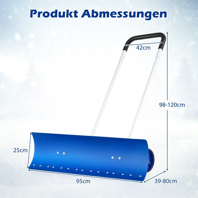 Snow shovel on wheels snow blade 95 cm height adjustable snow clearer aluminum
