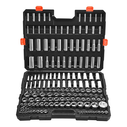 Socket Set, 163-Piece, 1/4 3/8 1/2 In, SAE/Metric