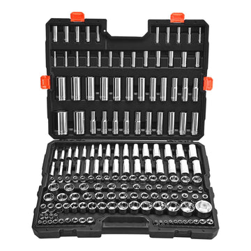 Socket Set, 163-Piece, 1/4 3/8 1/2 In, SAE/Metric