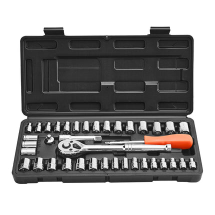 Socket Set, 39-Piece 1/4 and 3/8 In SAE Metric Case