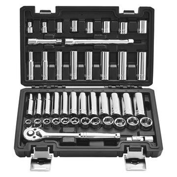 Socket Set, 44-Piece 3/8 in Drive SAE Metric, Case