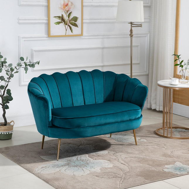 Bank 2-zits bank met armleuningen dik gevoerd gestoffeerde bank moderne tweepersoonsbank met fluwelen look voor woonkamer slaapkamer 130 x 77 x 77 cm donkergroen Aosoom