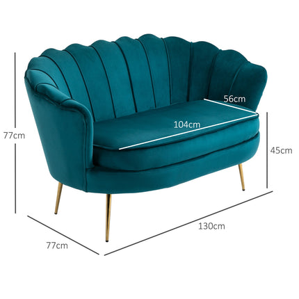 Modern 2-seater sofa, velvet look, 130 cm, dark green