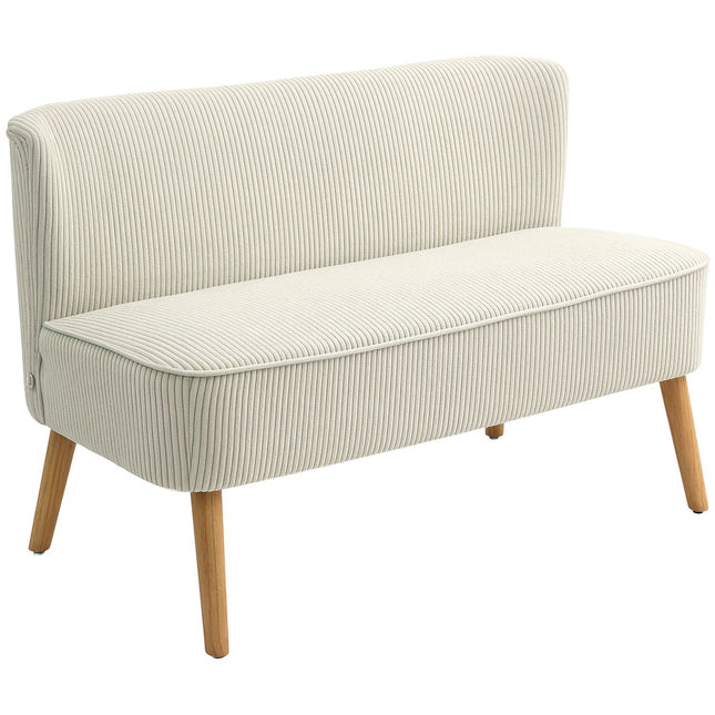 Two-seater sofa in modern corduroy look, cream white