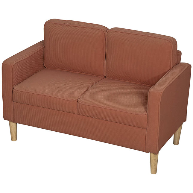 Bank 2-zits kleine bank met armleuningen, opbergruimte, moderne gestoffeerde bank met koordlook, houten poten, kussens, loungebank voor woonkamer, slaapkamer, 117 x 63 x 79 cm, roze