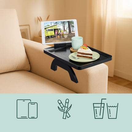 Sofa Armrest Tray – Black Bamboo with Device Holder