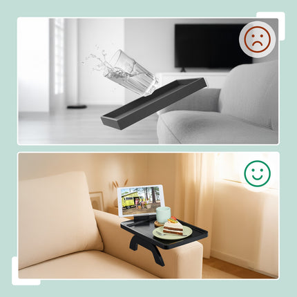 Sofa Armrest Tray – Black Bamboo with Device Holder