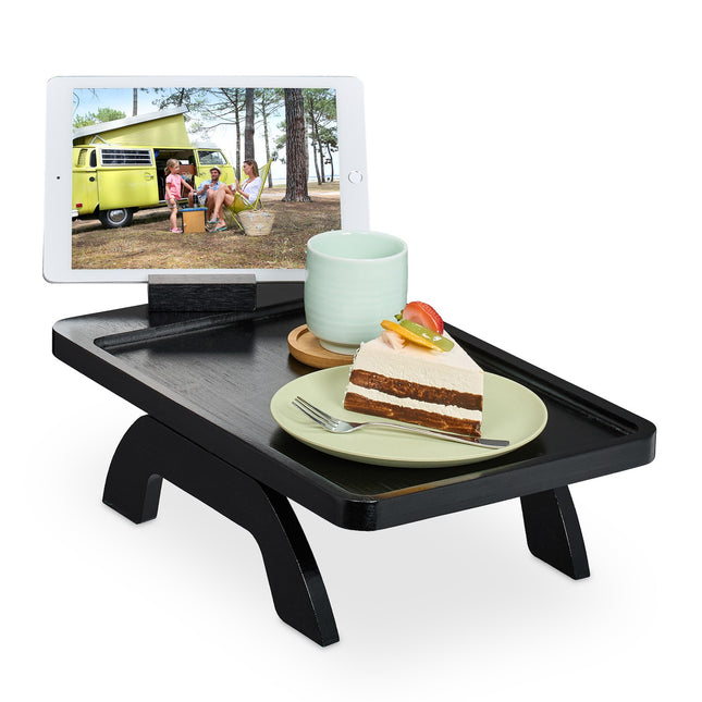 Sofa Armrest Tray – Black Bamboo with Device Holder
