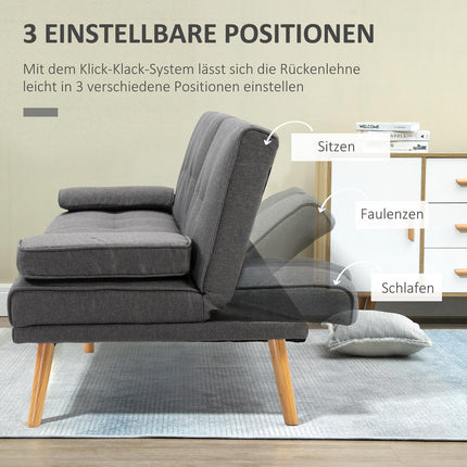 Dark gray 3-seater sofa bed with folding table & cup holder