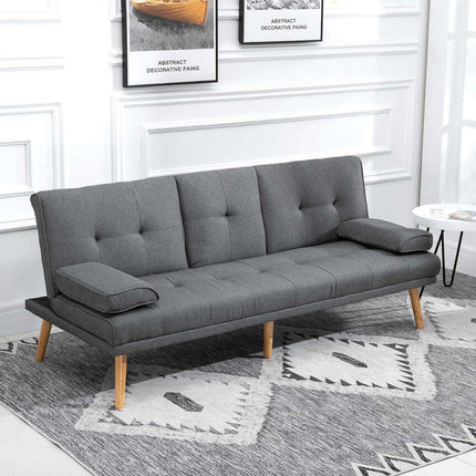Dark gray 3-seater sofa bed with folding table & cup holder